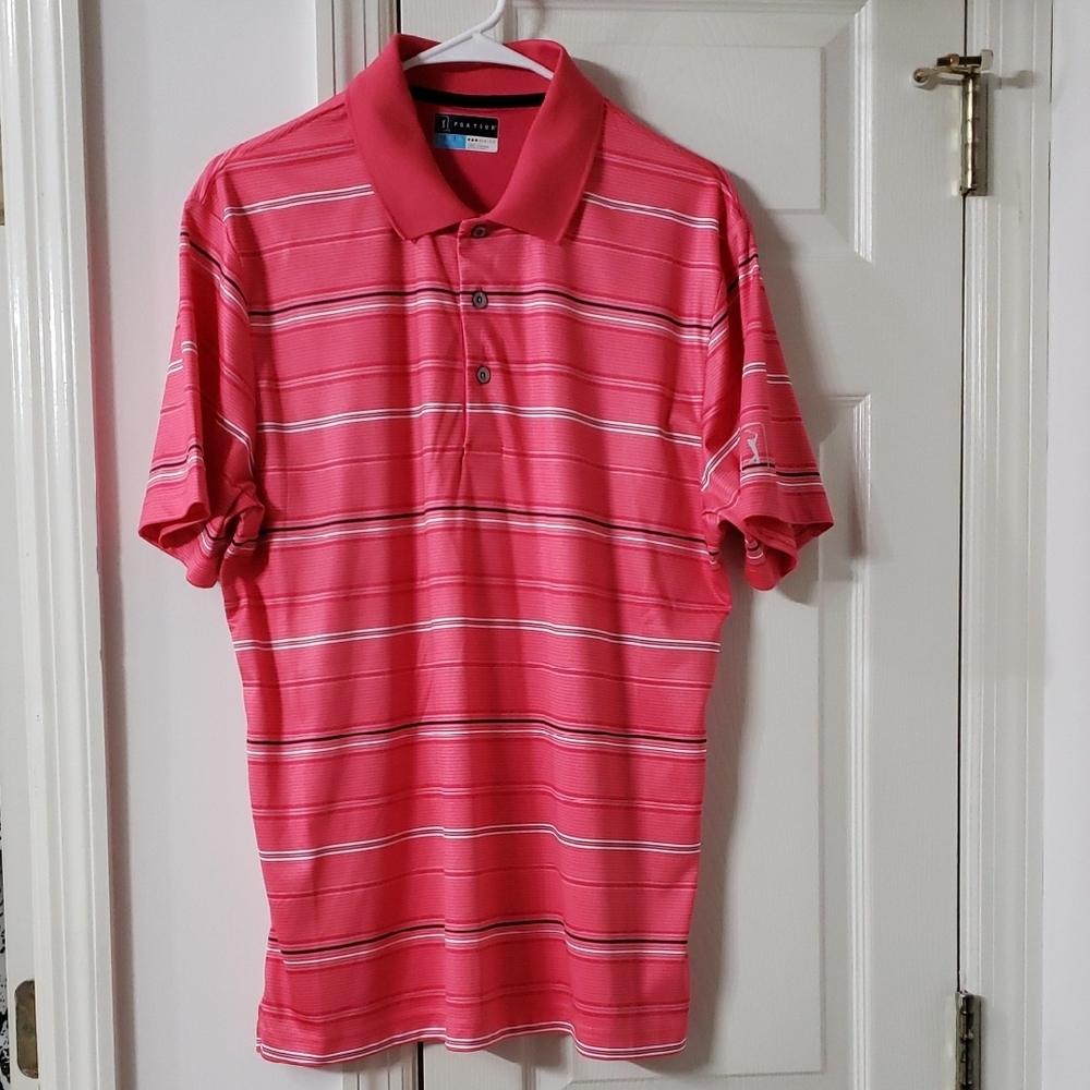 PGA Tour Men's Pro Series Short-Sleeve Striped Golf Polo Shirt Size: Large